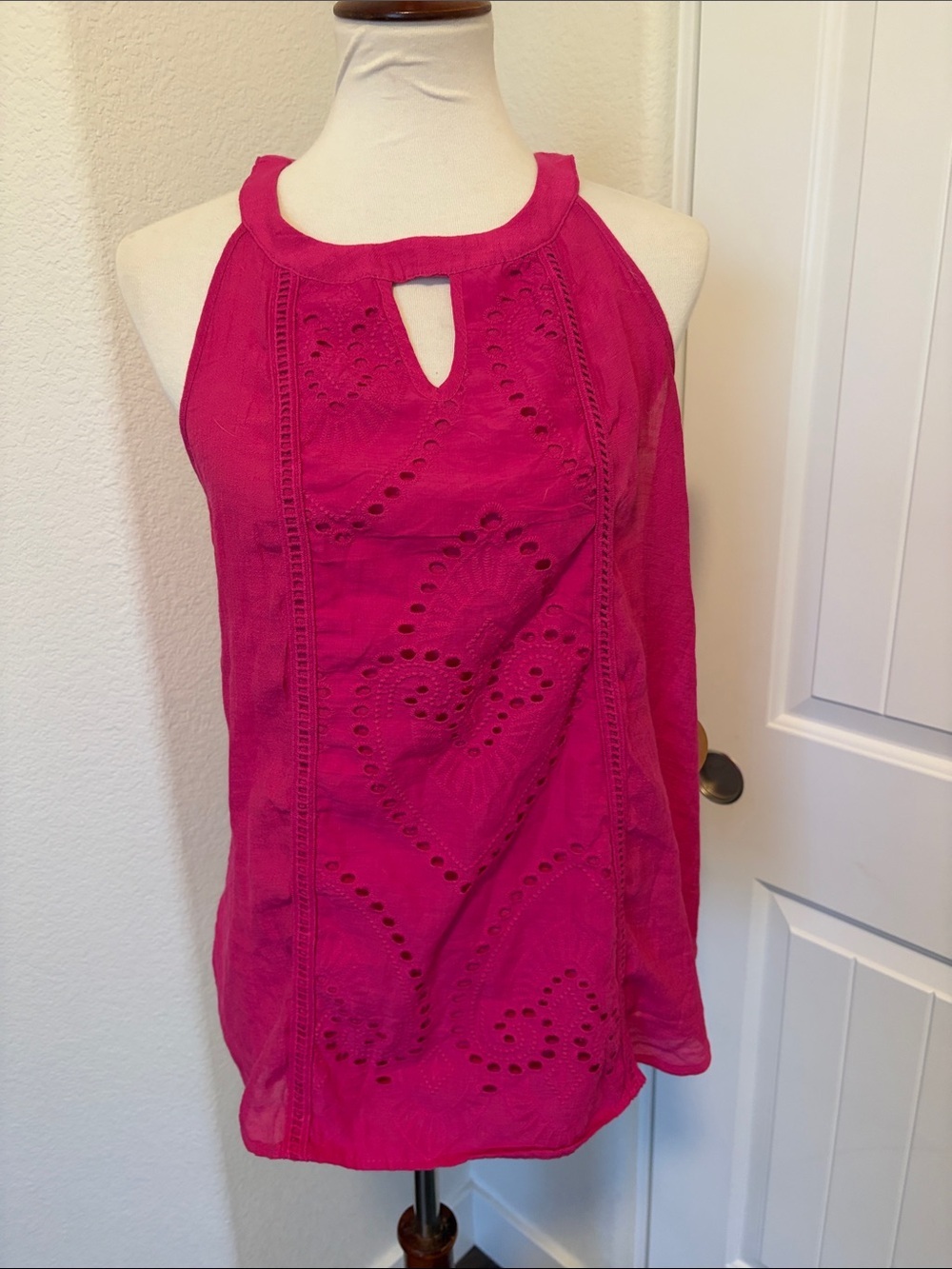 Women’s Fuchsia Eyelet Halter Tank Top